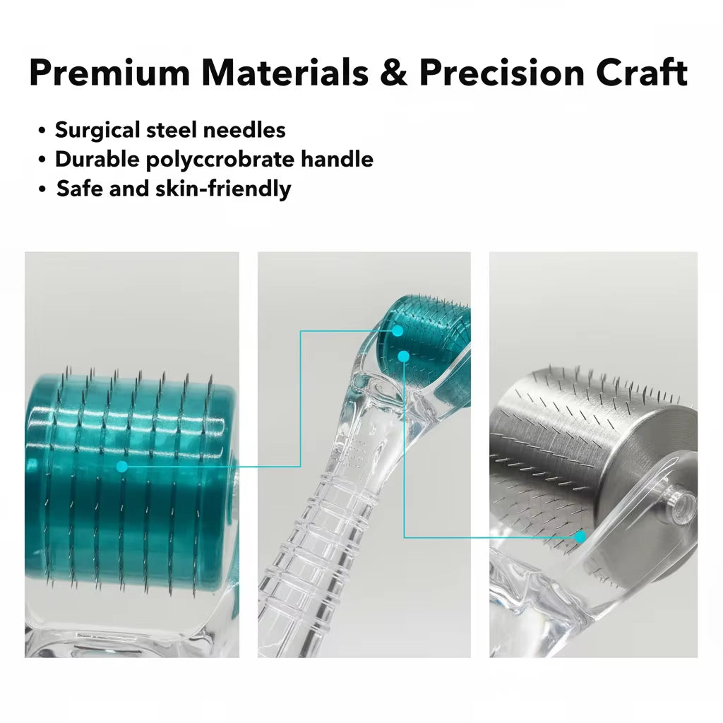 2Pcs Titanium Alloy Derma Roller, 0.25Mm Needle Length, Stainless Steel & Plastic, Manual Use for Skin, Beard, and Hair Care